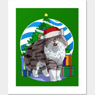 Norwegian Forest Cat Santa Christmas Gift Posters and Art